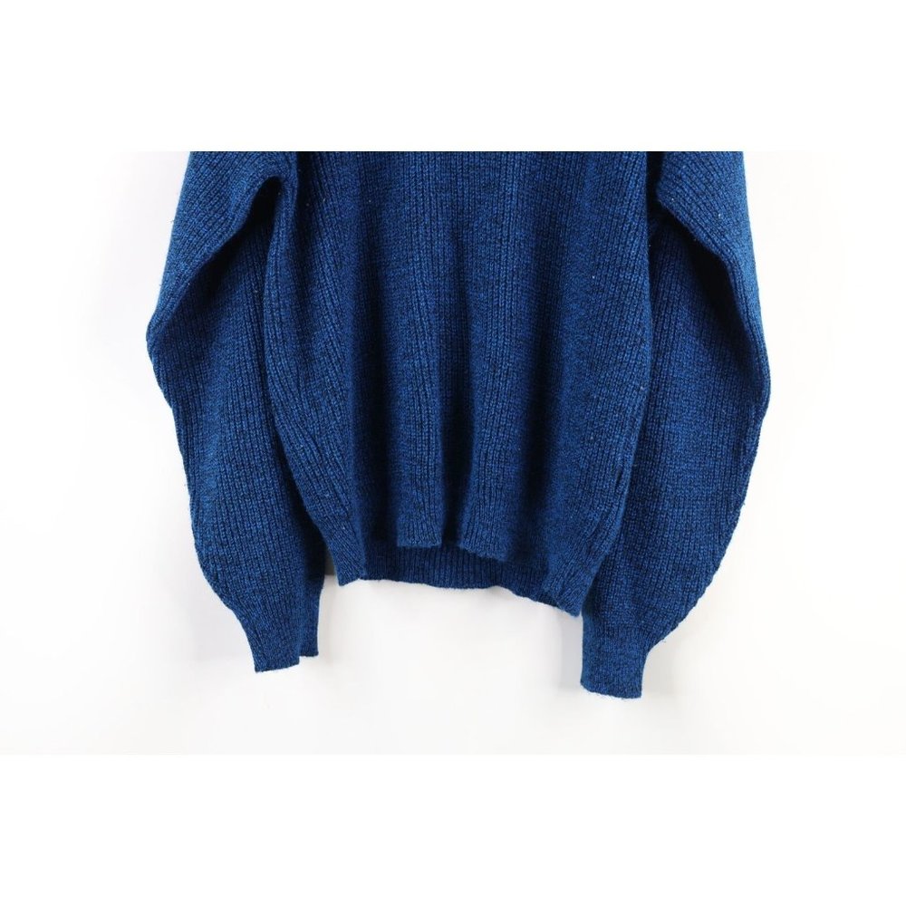 Vintage 70s Streetwear Mens Large Blank Ribbed Knit Crewneck Sweater Blue USA - Picture 7 of 7